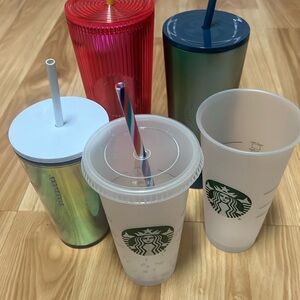 Starbucks Lot of 5 Reusable Tumblers Mug Stainless Steel Plastic Bundle Coffee